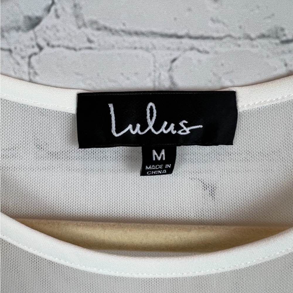 Lulu's White Sheer Sleeve Dress Size M - Picture 2 of 7